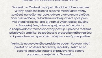A szlovák államfő gratulált Baka Andrásnak köztársasági elnökké választásához - illusztráció