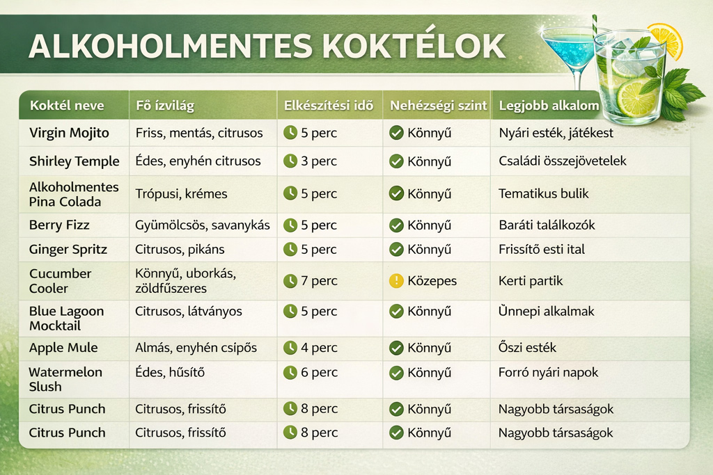 Koktélok - táblázat